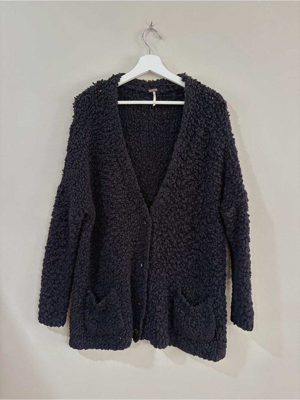Free People Black Popcorn Knit Cardigan Women XS Cozy Boho Cottagecore Indie
